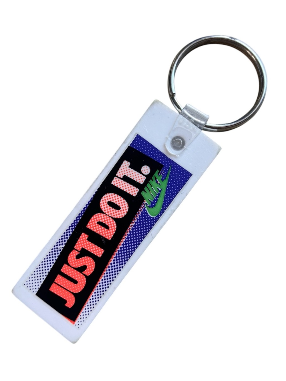 Vintage Nike Just Do It White Keychain with Green Swoosh